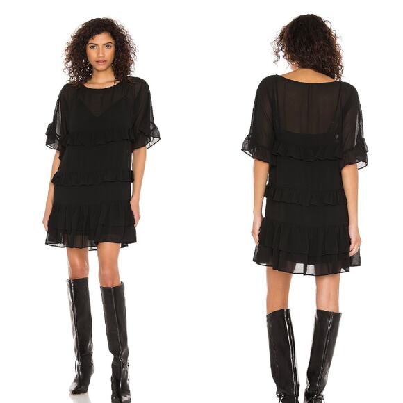 Lovers + Friends Mona Ruffle Chiffon Black Mini Dress Size S EUC - Picture 1 of 8